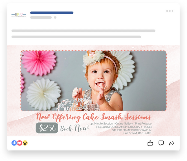 Cake Smash Sessions Marketing Templates for Photographers | Cake Smash Photography Mini Session Templates | PSD Templates