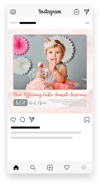 Cake Smash Sessions Marketing Templates for Photographers | Cake Smash Photography Mini Session Templates | PSD Templates