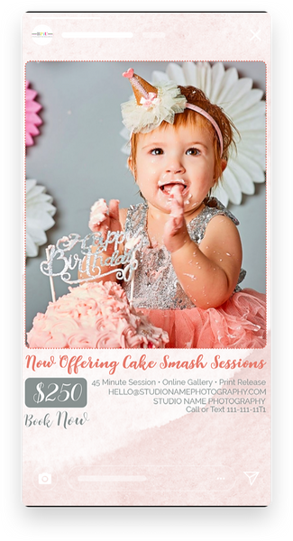 Cake Smash Sessions Marketing Templates for Photographers | Cake Smash Photography Mini Session Templates | PSD Templates