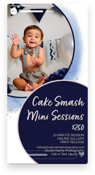 Cake Smash Sessions Marketing Templates for Photographers | Cake Smash Photography Mini Session Templates | PSD Templates