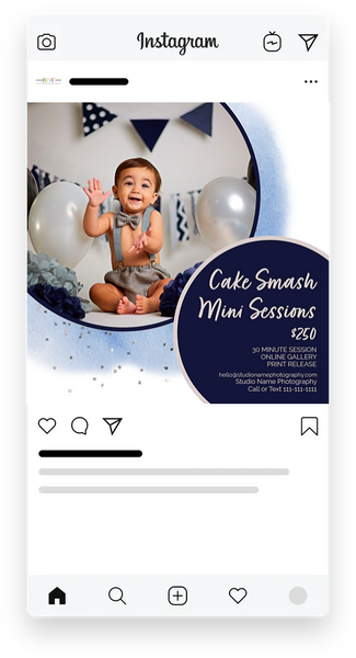 Cake Smash Sessions Marketing Templates for Photographers | Cake Smash Photography Mini Session Templates | PSD Templates
