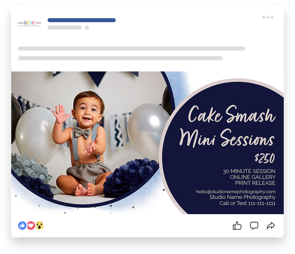 Cake Smash Sessions Marketing Templates for Photographers | Cake Smash Photography Mini Session Templates | PSD Templates