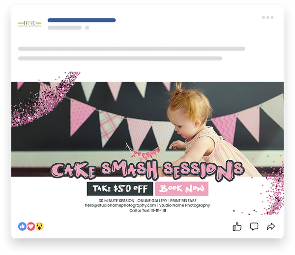 Cake Smash Sessions Marketing Templates for Photographers | Cake Smash Photography Mini Session Templates | PSD Templates