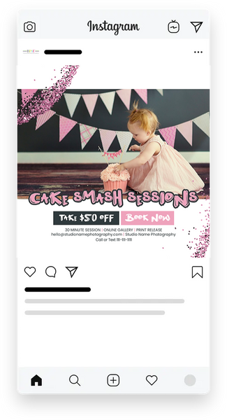 Cake Smash Sessions Marketing Templates for Photographers | Cake Smash Photography Mini Session Templates | PSD Templates