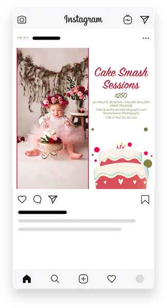 Cake Smash Sessions Marketing Templates for Photographers | Cake Smash Photography Mini Session Templates | PSD Templates