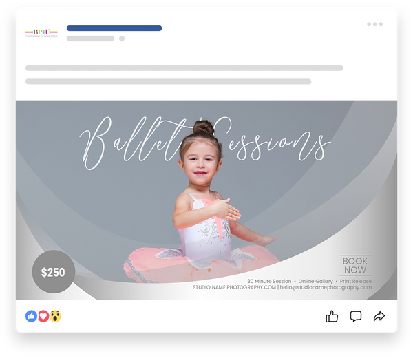 Ballet and Dancer Sessions Marketing Templates for Photographers | Ballet Photography Mini Session Templates | PSD Templates
