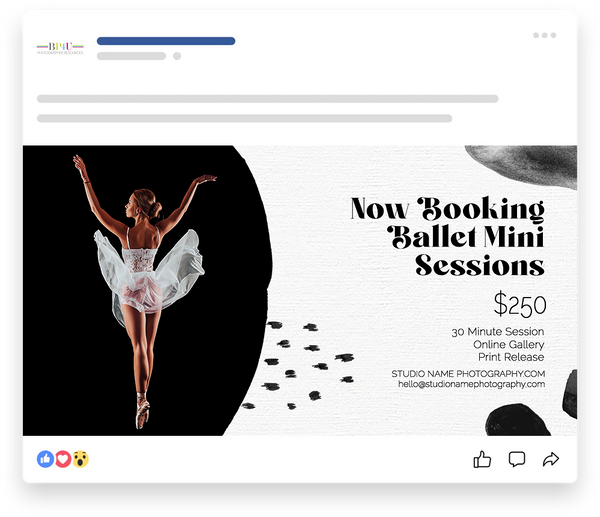 Ballet and Dancer Sessions Marketing Templates for Photographers | Ballet Photography Mini Session Templates | PSD Templates