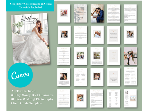 Wedding Photographer Marketing Template for CANVA, Wedding Photography Welcome Guide Template, Client Guide Template