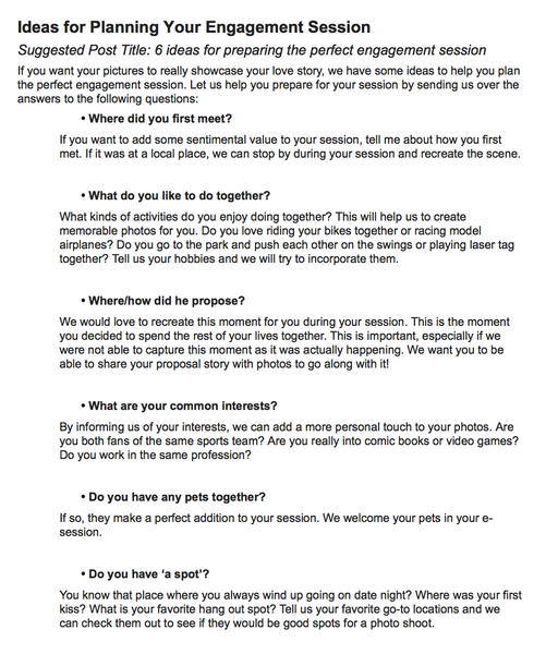 Wedding and Engagement Photography Prewritten Content Bundle: Prewritten Text for your Website, Newsletter, Emails + Blog!