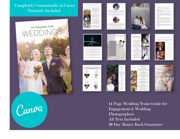 Wedding Photographer Team Marketing Template for CANVA, Wedding Photography Welcome Guide Template, Client Guide Template